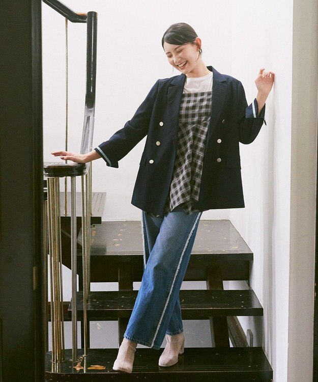 earth music&ecology ワイドフリンジデニムパンツ Indigo