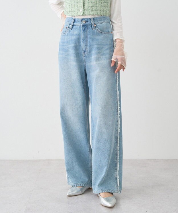 earth music&ecology ワイドフリンジデニムパンツ Light Indigo