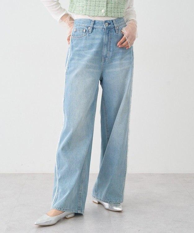 earth music&ecology ワイドフリンジデニムパンツ Light Indigo