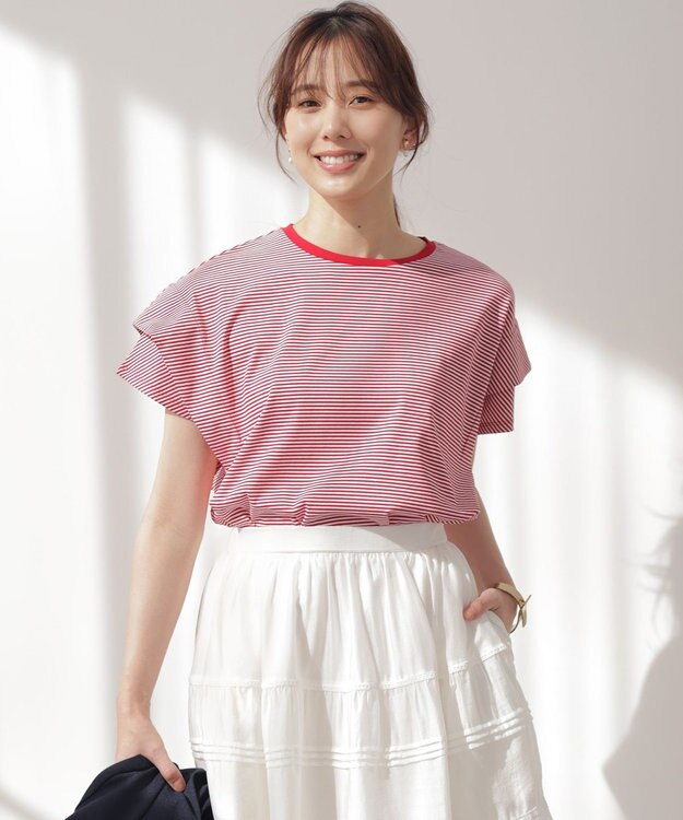 組曲 S GIZAコットンドルマンスリーブ Tシャツ オフ×チェリー系2