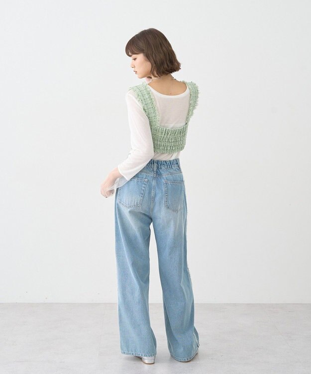 earth music&ecology ワイドフリンジデニムパンツ Light Indigo