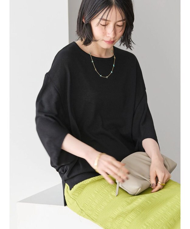 AMERICAN HOLIC 接触冷感トライアングルスリーブニットプルオーバー Black