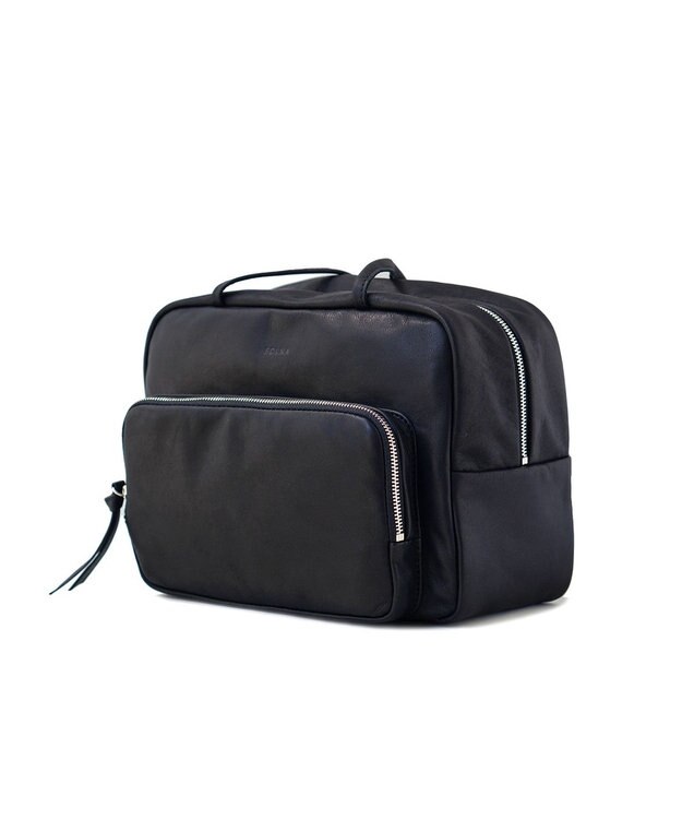 FOLNA RD ソフトレザーフロントポケットボストンバッグ ブラック