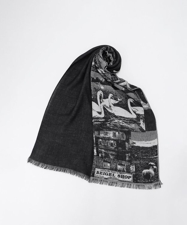 JOSEPH HOMME シルクカシミヤストール　グラフィックロンドン ブラック系5