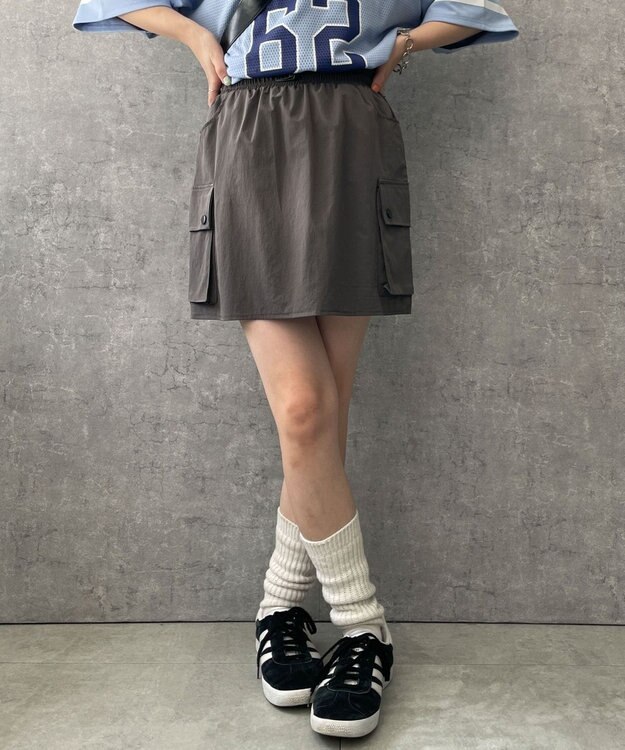 WEGO 【ウエストゴム】ナイロンカーゴミニスカート グレー