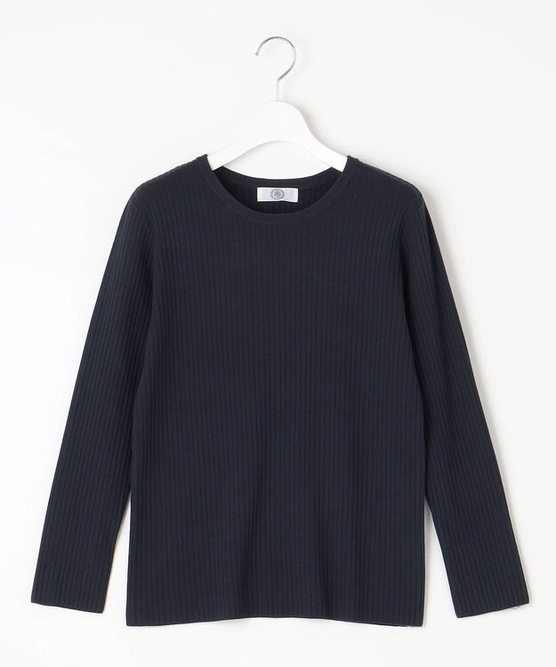 J.PRESS LADIES L 針抜きフライス クルーネック リブ カットソー ネイビー系