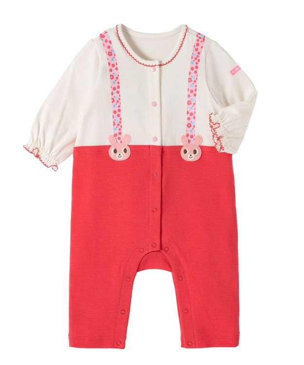 MIKI HOUSE HOT BISCUITS 【70-80cm】キャビットサスペンダーカバーオール ピンク