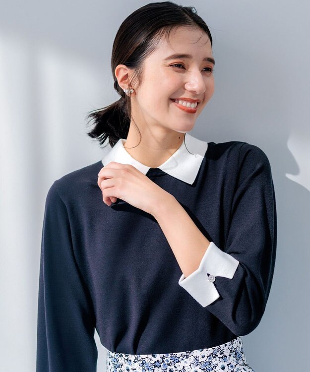 組曲 S Elena襟付きニットプルオーバー ブラック系