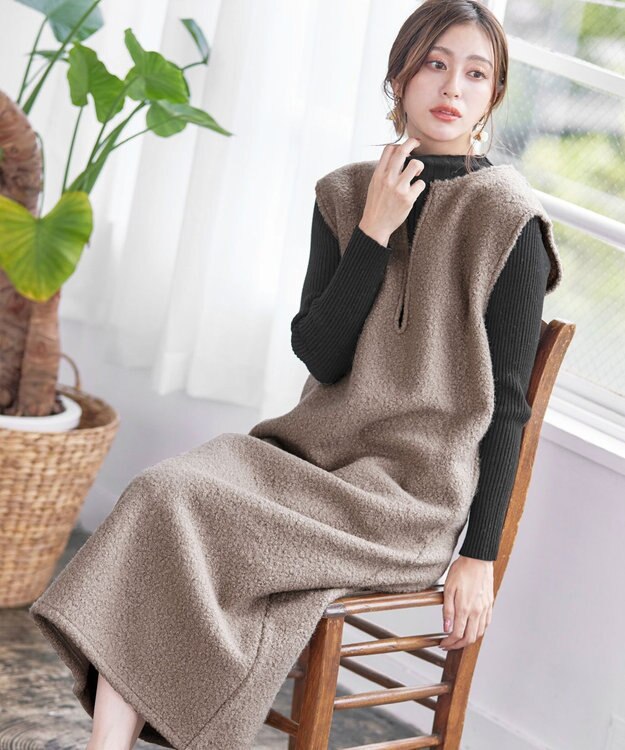 Tiaclasse ボアジャンパースカート ワンピース モカ