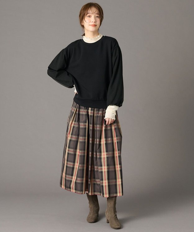 ANY 【ウエストゴム】ビックチェックタフタスカート キャメル