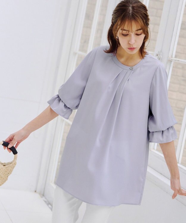 Tiaclasse 【洗える】アシメタックネックチュニックブラウス サックスグレー