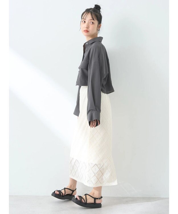 earth music&ecology ビッグポケットショートシャツ Charcoal Gray