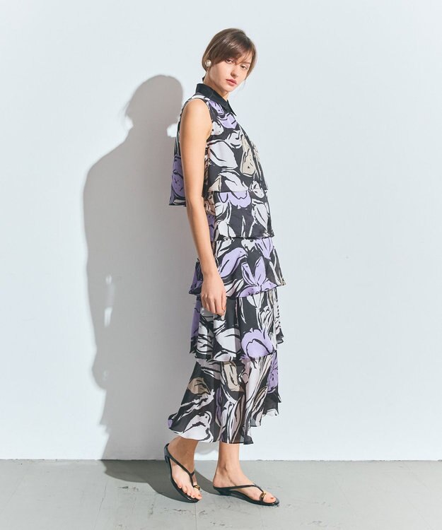 GRACE CONTINENTAL プリントレイヤードノースリーブ ブラック