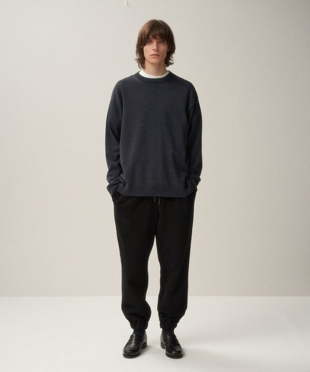 ATON WOOL WASHI | クルーネックセーター - UNISEX NAVY