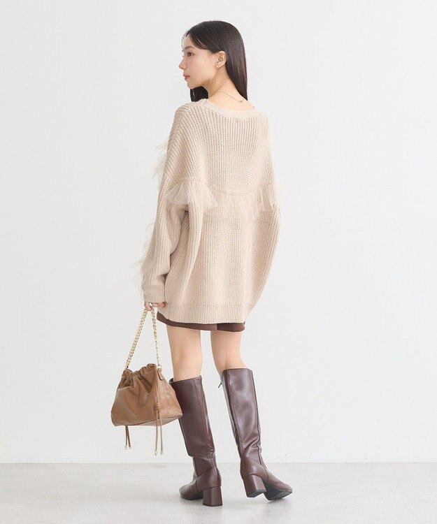 earth music&ecology チュールフリルカーディガン Beige