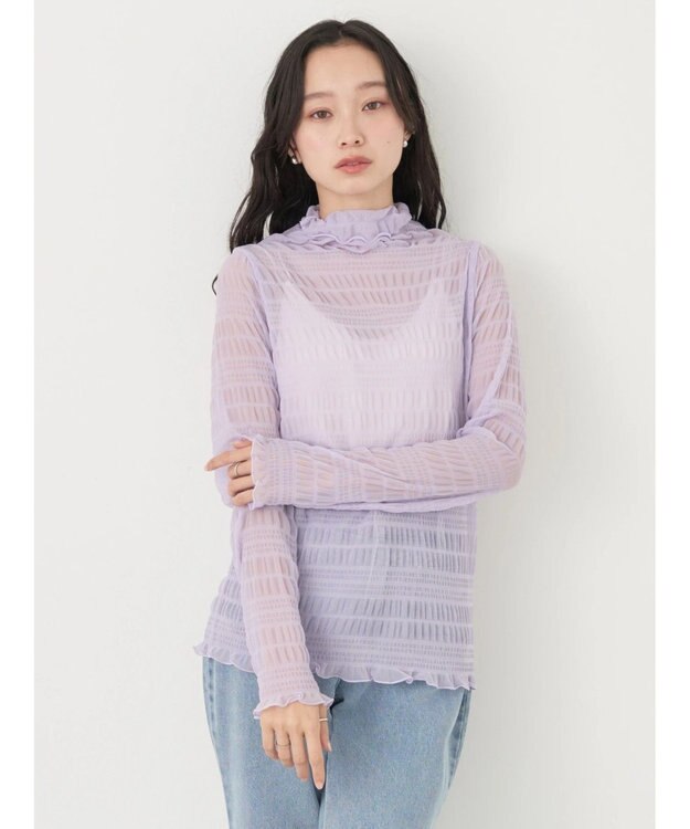 earth music&ecology ジャガードシャーリングシアートップス Lavender