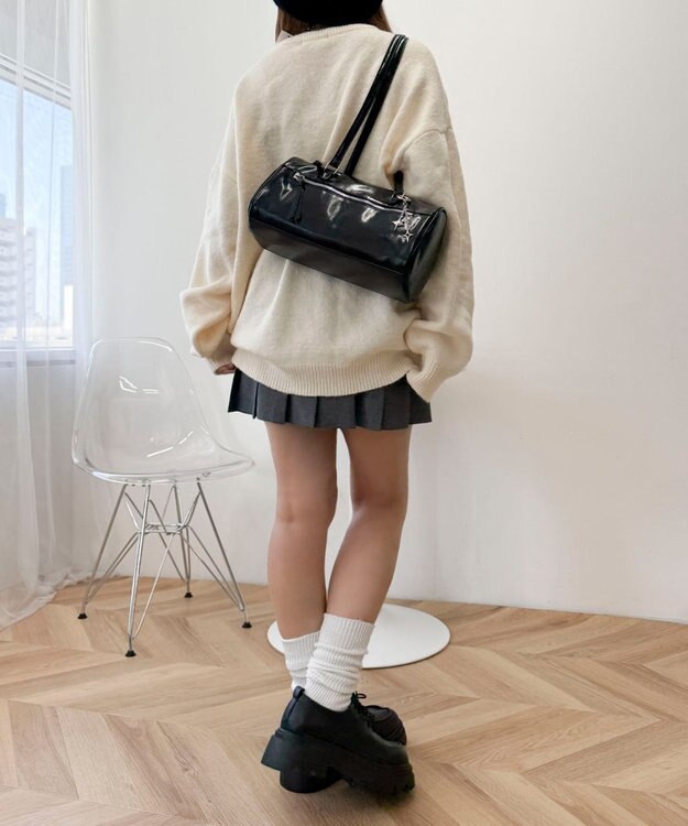 WEGO キラキラチャーム付きドラムボストンバッグ ブラック