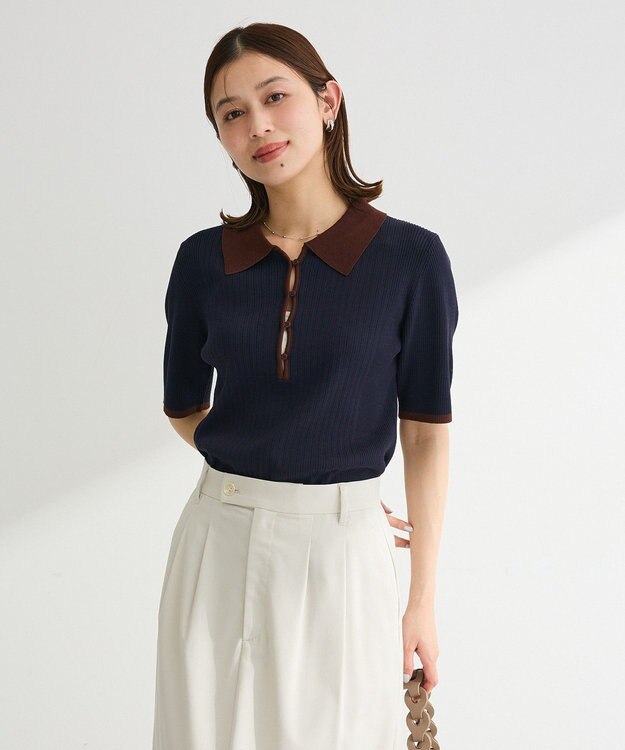 Green Parks 配色ニットポロ Navy
