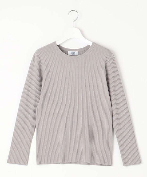 J.PRESS LADIES L 針抜きフライス クルーネック リブ カットソー ライトグレー系