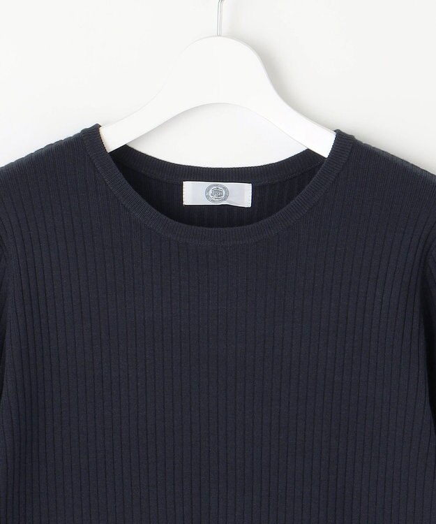 J.PRESS LADIES L 針抜きフライス クルーネック リブ カットソー ネイビー系