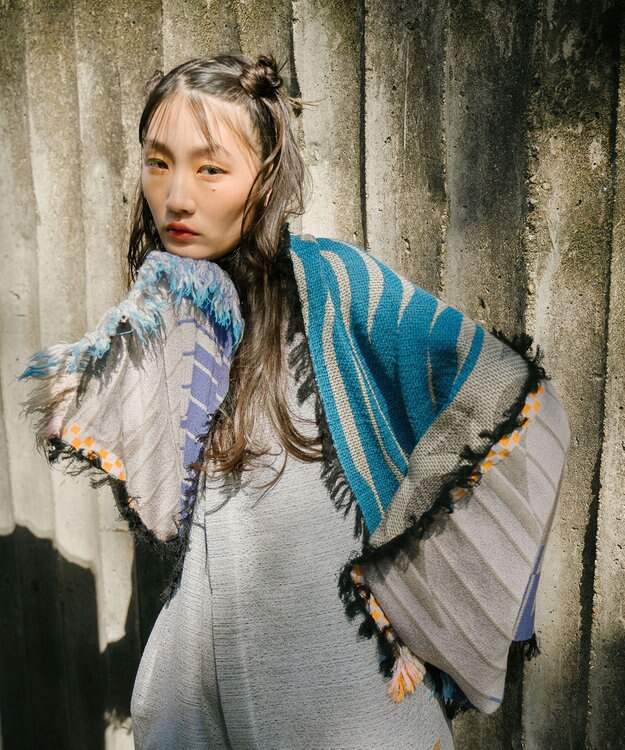 POLS 【ウール混】Breeze モヒカンウールストール ブルー