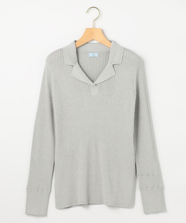 組曲 ラメリブポロ襟 ニット シルバーグレー系