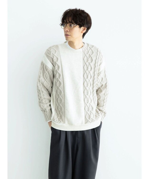 CRAFT STANDARD BOUTIQUE ケーブルニット切り替え裏起毛スウェット Oatmeal