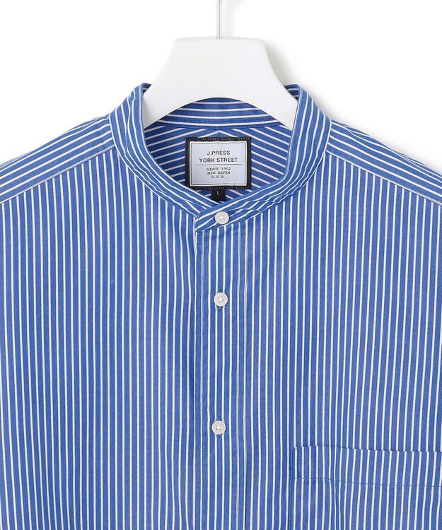 J.PRESS YORK STREET 【UNISEX】ストライプ バンドカラーシャツ ブルー系1