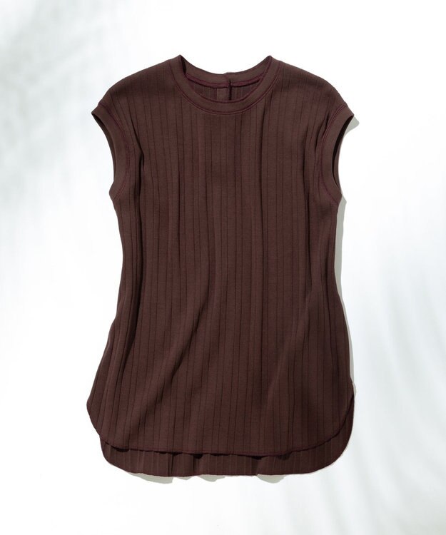 23区 【SLOW/洗える】ランダムリブフライス フレンチスリーブ カットソー ダークブラウン系