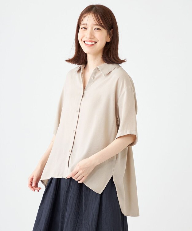 SHARE PARK LADIES 【2WAY】オーバーサイズ楊柳シャツ ライトグレー系