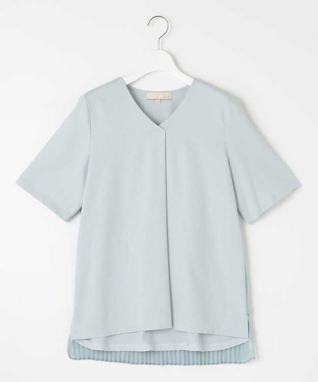 自由区 【洗える・XSサイズあり】シアーコンビバックプリーツ カットソー スカイブルー系