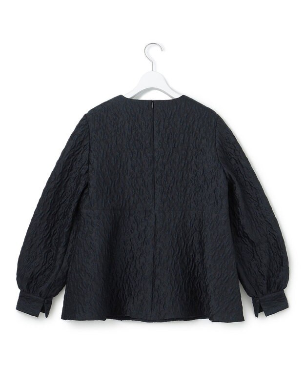 23区 L 【洗える】エクラジャカード ペプラム ブラウス ネイビー系