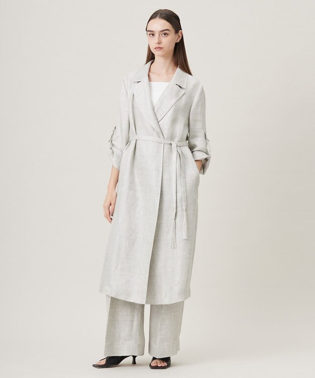 ICB 【日本製】トリアセリネンシャイニーツイル ロングジャケット ライトグレー系