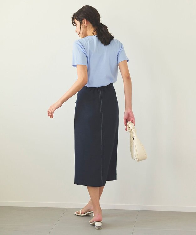 Feroux 【新色追加・洗える】パールポイントフラップ スカート ネイビー系