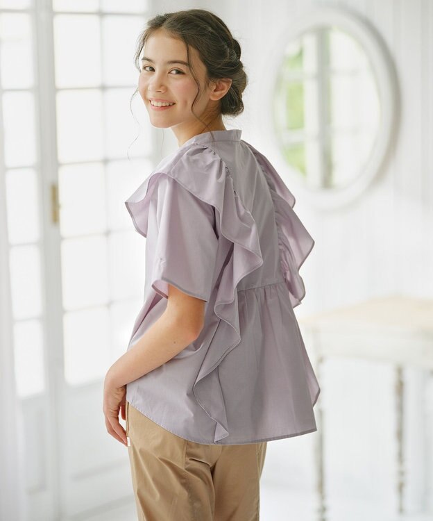 組曲 KIDS 【150-160㎝】パピヨンラッフル ブラウス ラベンダー系