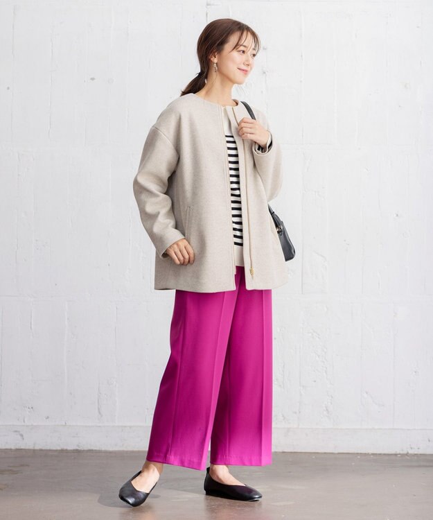 ANY ファイバーウール ノーカラーコート ベージュ