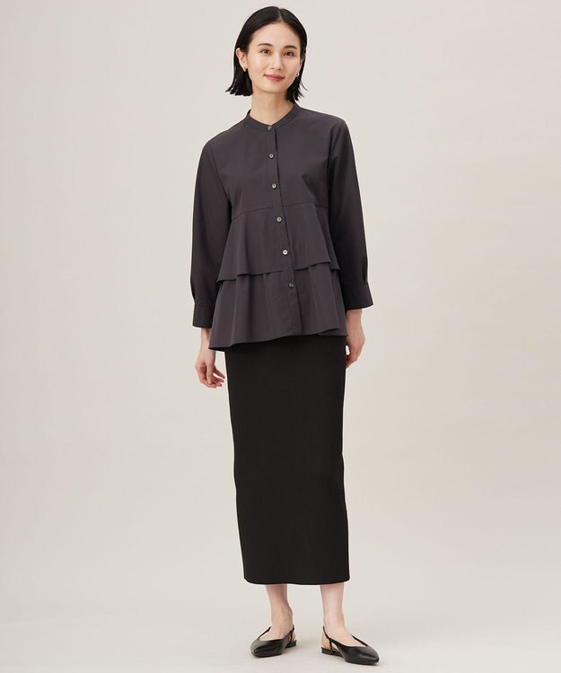 自由区 【洗える】リブストレッチタイト スカート [新色]ブラック