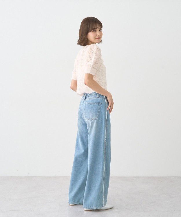 earth music&ecology ワイドフリンジデニムパンツ Light Indigo