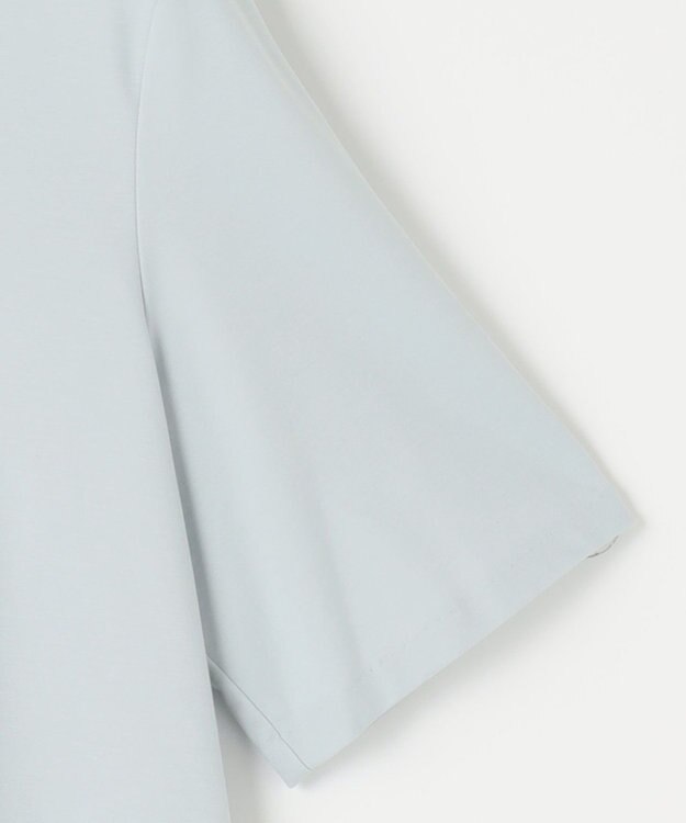 自由区 【洗える・XSサイズあり】シアーコンビバックプリーツ カットソー スカイブルー系