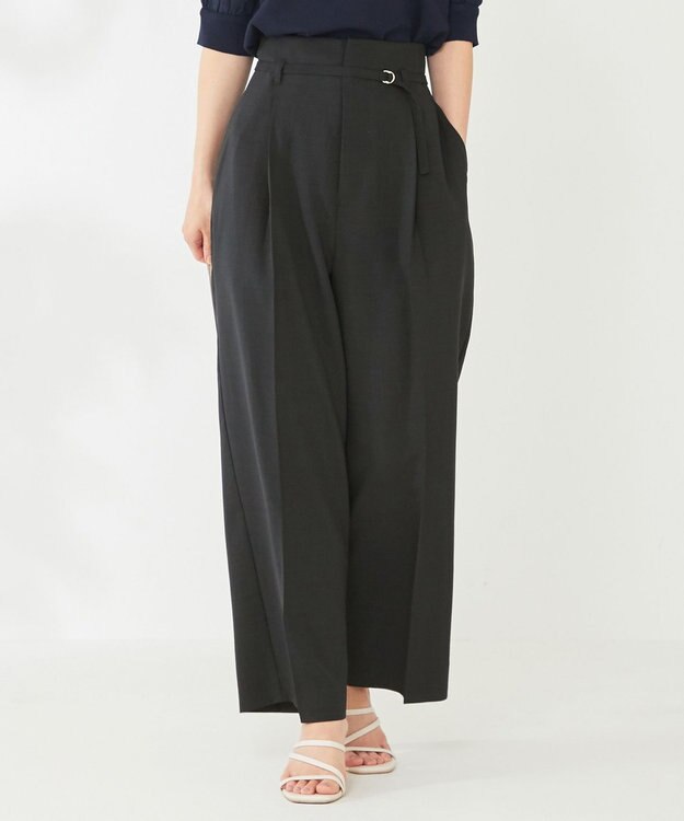 ANY SIS 【セットアップ対応】リネンライク ワイドパンツ ネイビー