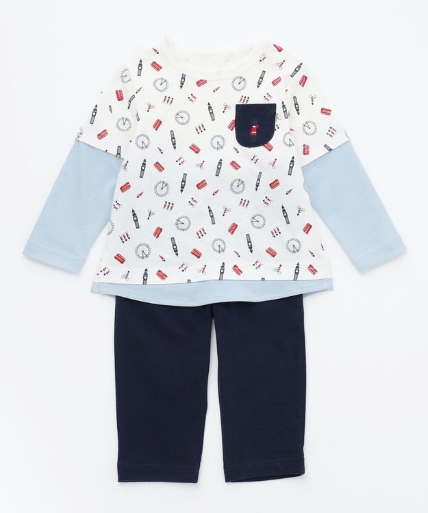 組曲 KIDS 【80-90㎝】ロンドントラベル セットアップ オフホワイト系5