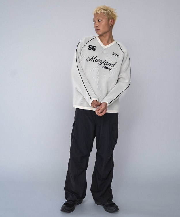 WEGO 【ユニセックス着用ITEM】ゲームロゴメッシュジャガードプルオーバー オフホワイト