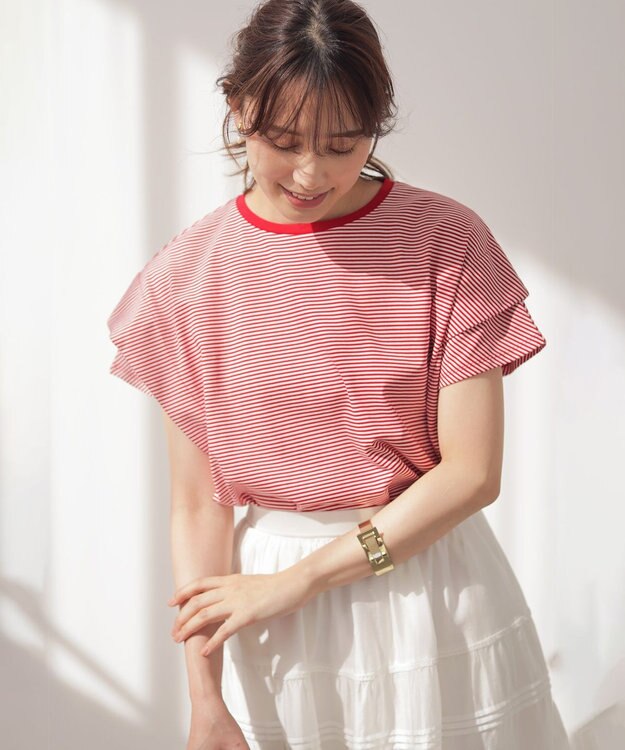 組曲 S GIZAコットンドルマンスリーブ Tシャツ オフ×チェリー系2