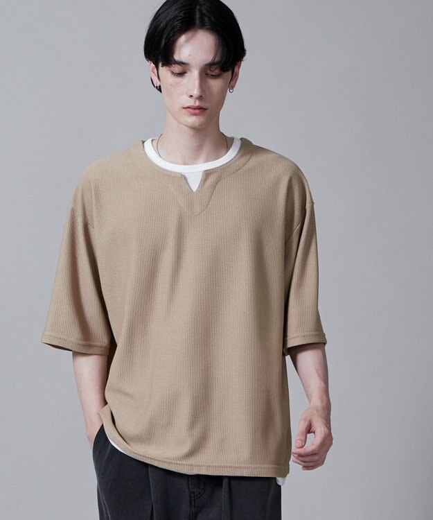 WEGO フェイクレイヤードキーネックT（S） ベージュ