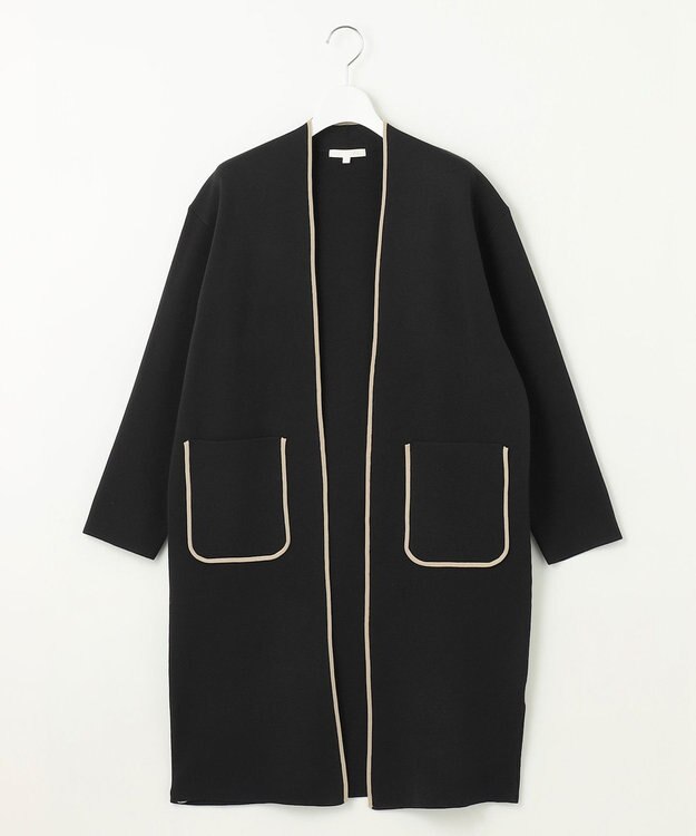 自由区 【洗える】ドライコットンハイゲージニット アウター ブラック×ベージュ