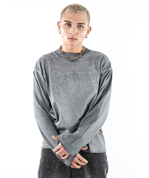 WEGO 【ユニセックス着用ITEM/MLサイズ展開】コールドダイダメージアップリケT（LS） グレー