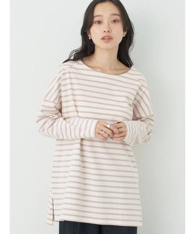 earth music&ecology バック釦ボーダーチュニック Pink