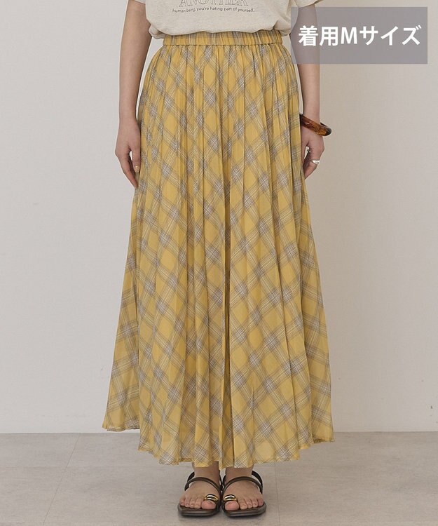 AMERICAN HOLIC 【選べる丈】チェックシアープリーツスカート Yellow