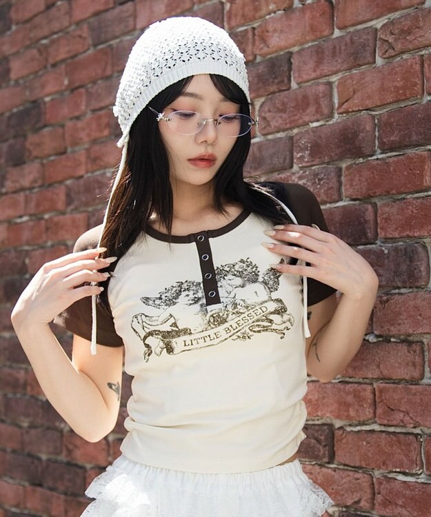 WEGO グラフィックラグランヘンリーネックT 柄3