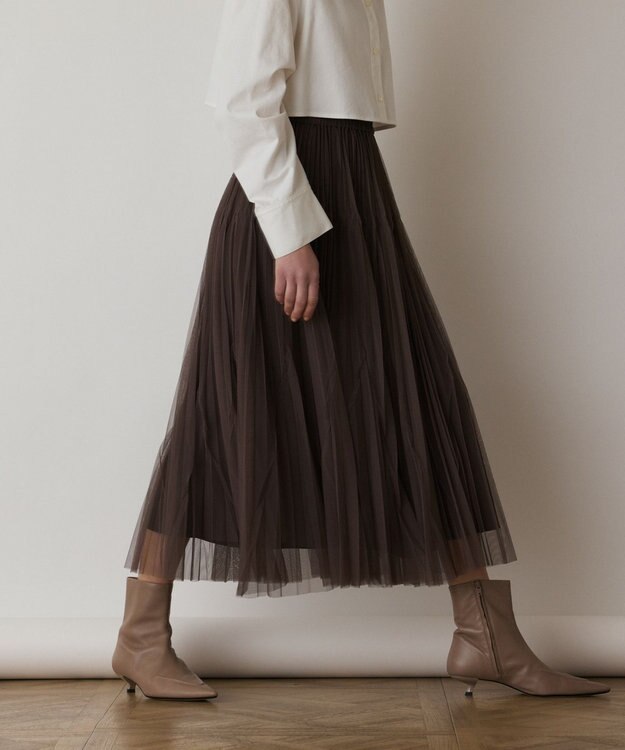 GRACE CONTINENTAL チュールマチプリーツスカート ブラウン